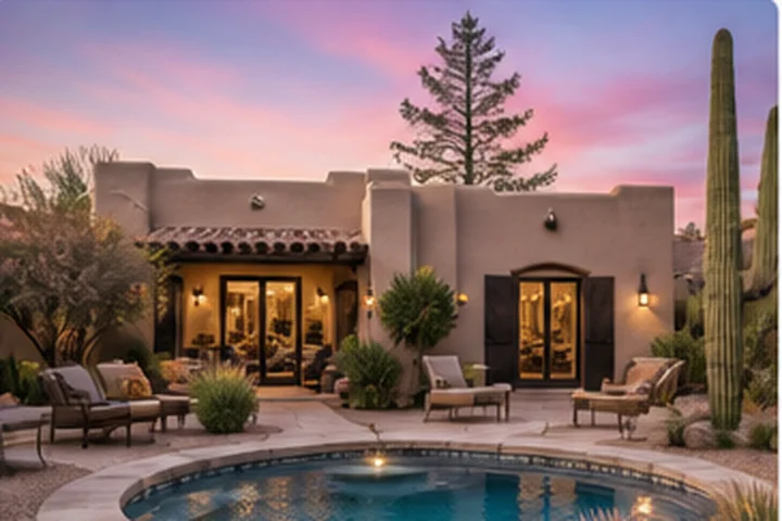 Illustrative Old Town Scottsdale adobe casita with pool
