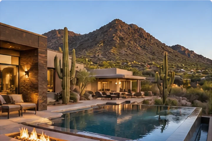 Illustrative Pinnacle Peak desert modern home with infinity pool